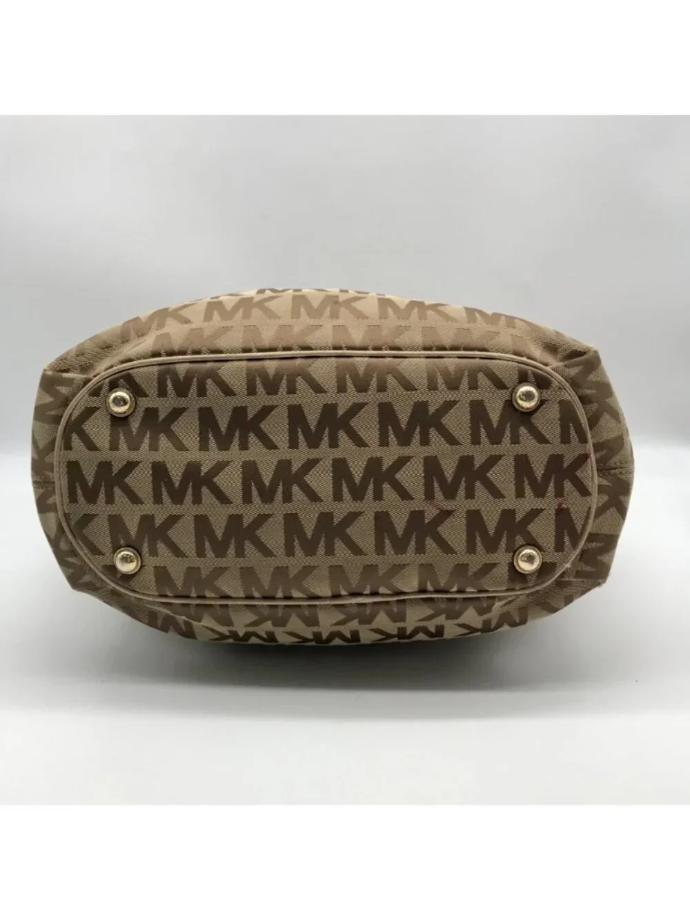 Michael Kors Brown & Gold Monogram Canvas Gathered Jet Set Tote Bag